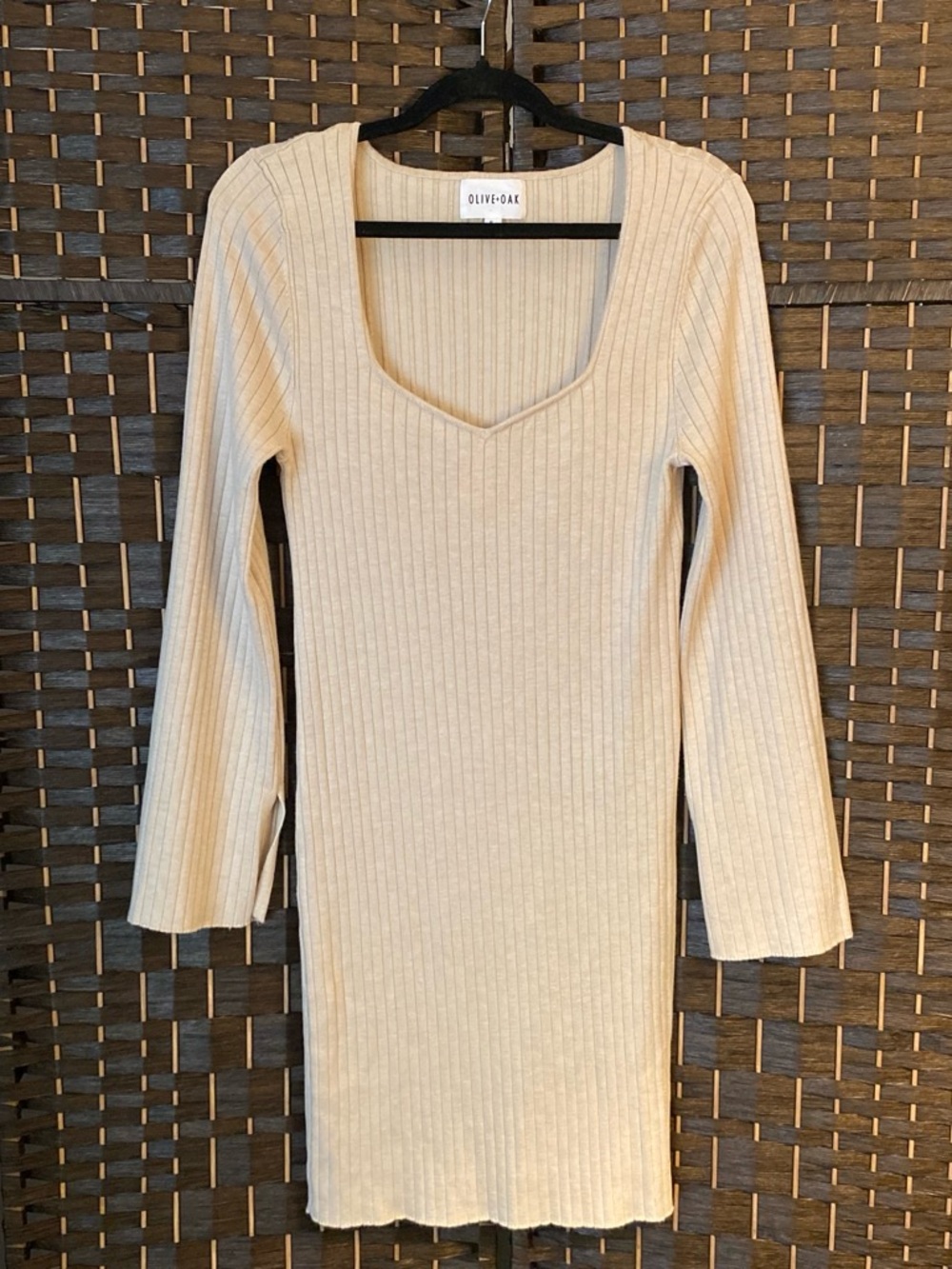 Olive & Oak Ribbed Long Sleeve Cream/khaki Knit Dress